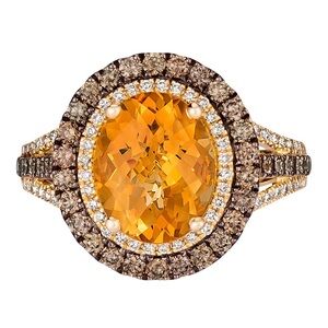 LeVian Citrine with chocolate and White diamonds Ring